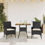 VIDAXL Ensemble a manger de jardin et coussins 3 pcs noir rotin acacia