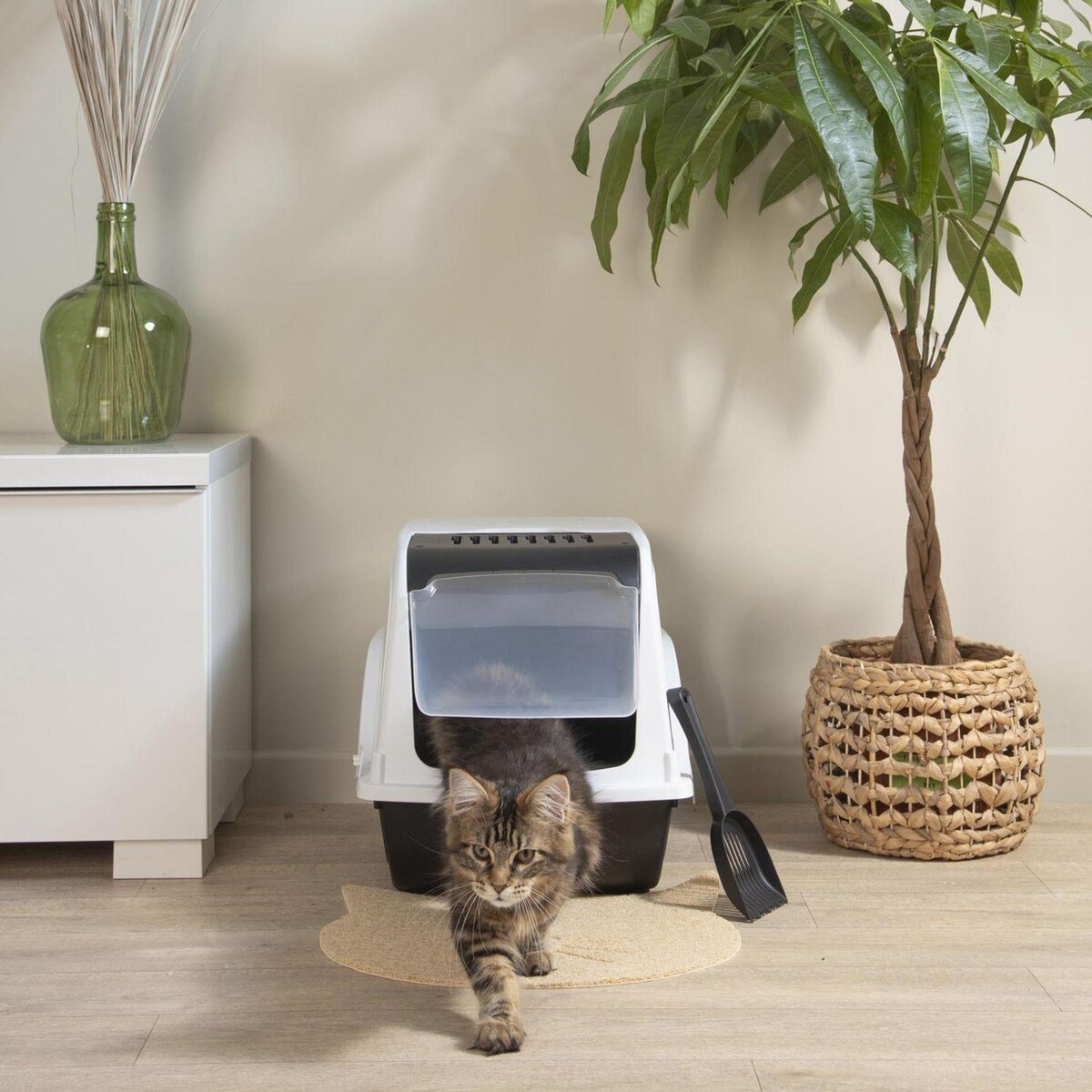 LOVE STORY Maison de toilette litière pour chat avec pelle SOCKS - Blanc et gris anthracite