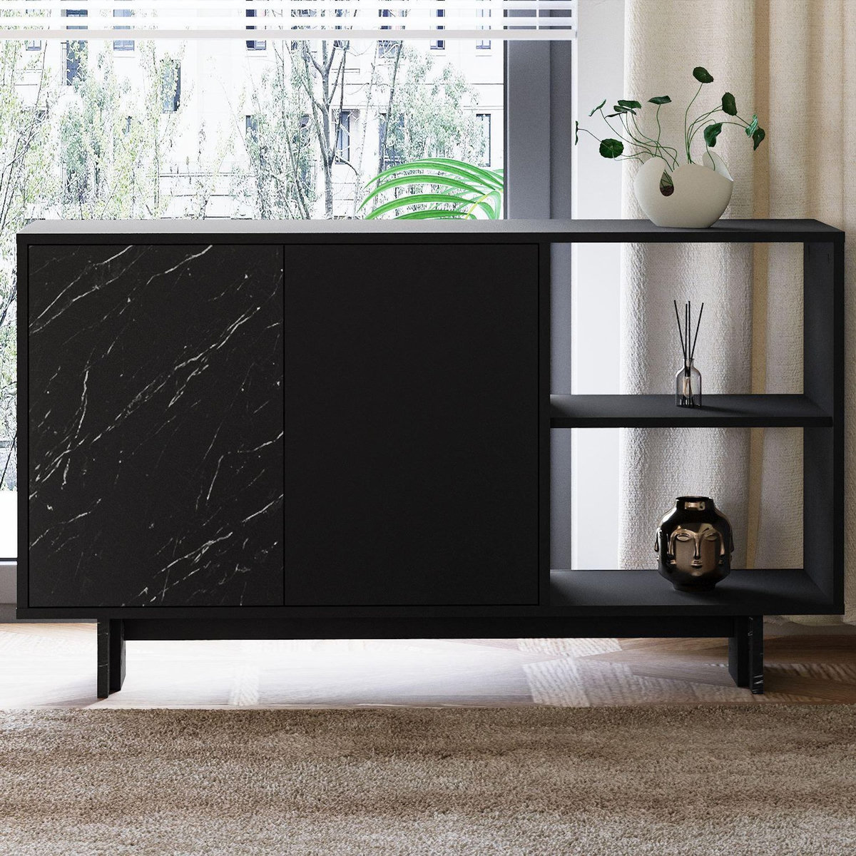 Habitat et Jardin Buffet en bois  Ravello  - 140 x 35 x 80 cm - Noir