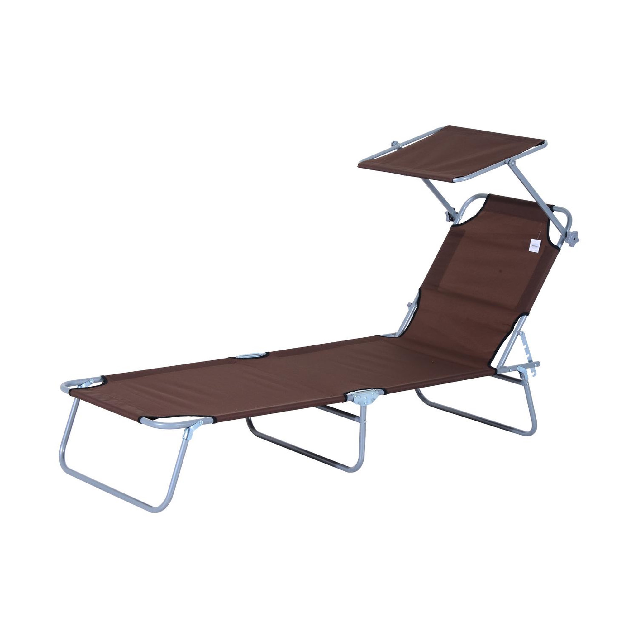 OUTSUNNY Transat bain de soleil pliable grand confort dossier et pare-soleil réglable multi-positions chocolat