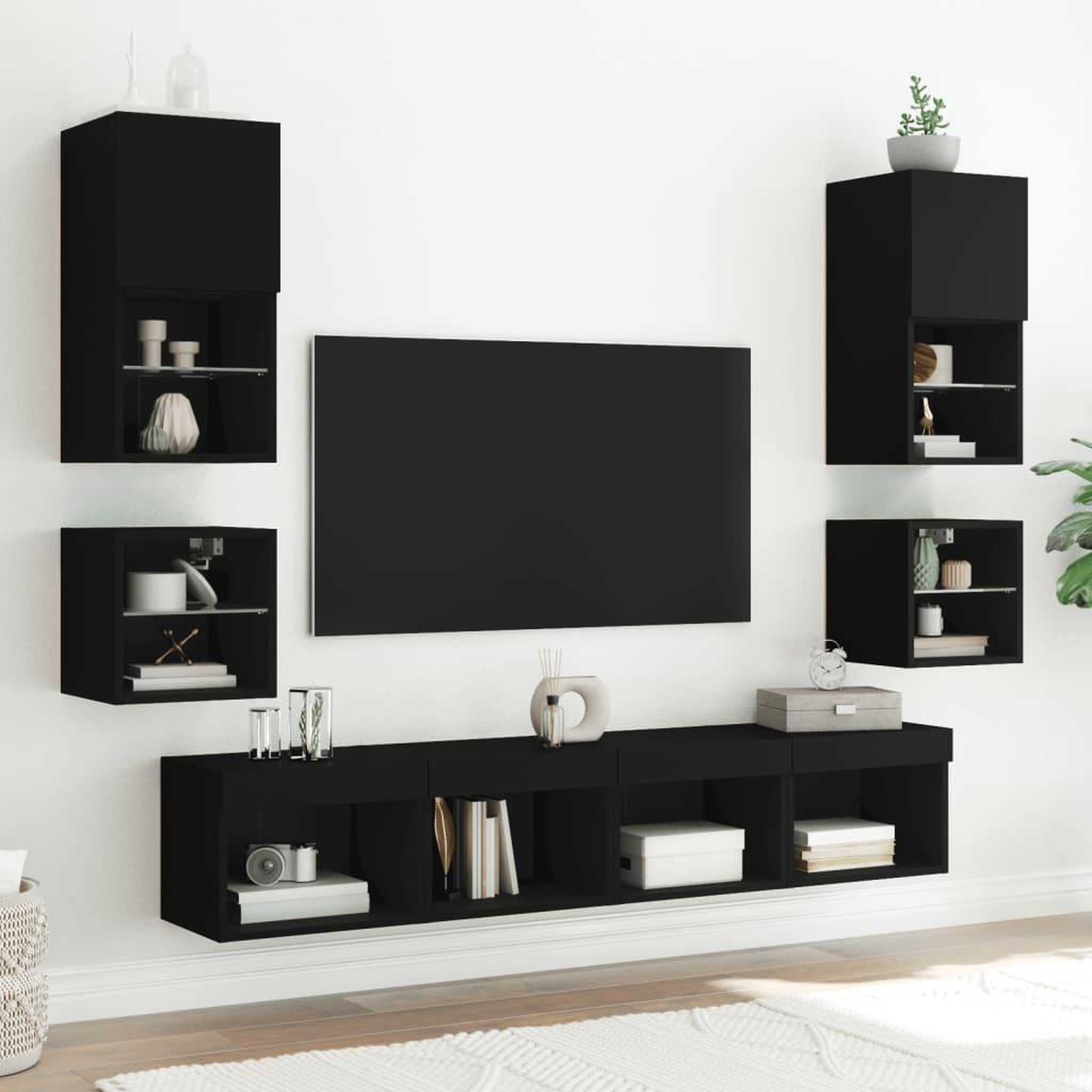 Voir la diapositive 4 : VIDAXL Table de chevet murale avec lumieres LED noir
