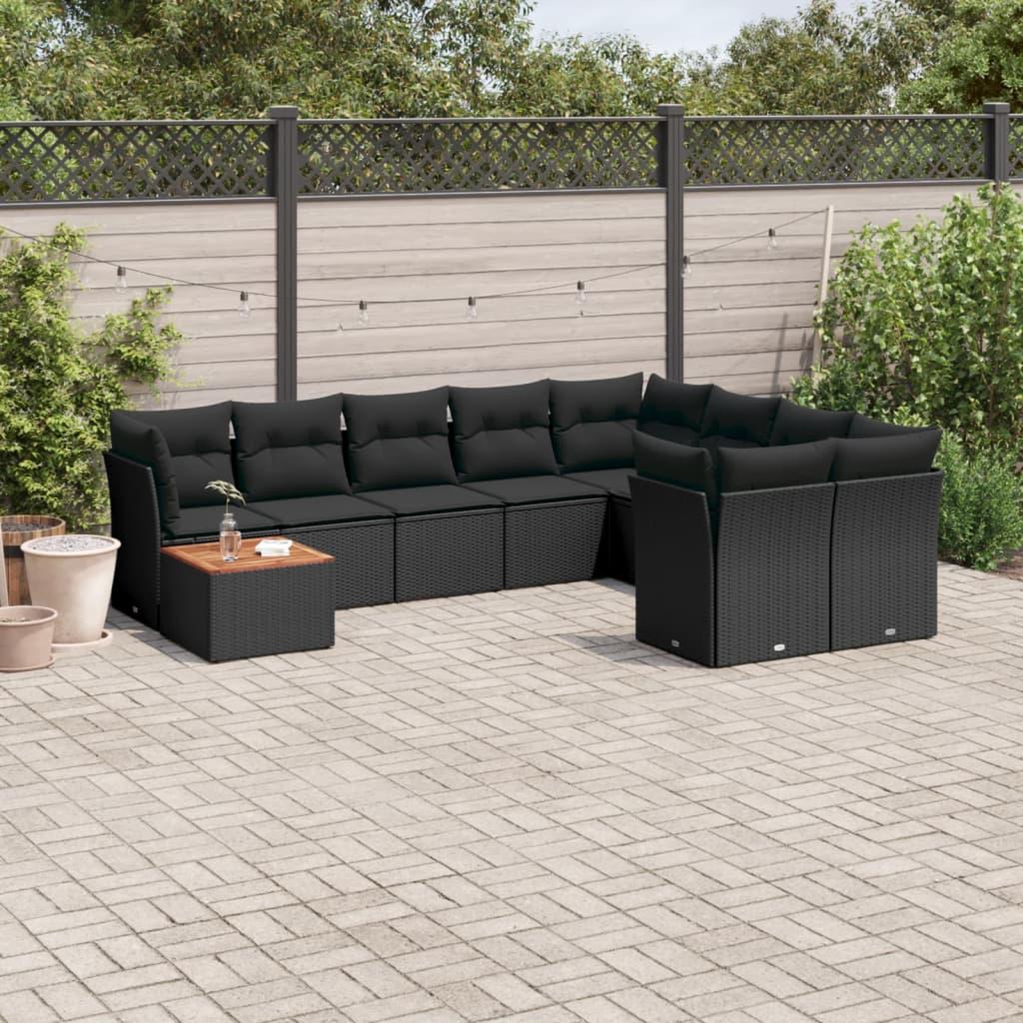 VIDAXL Salon de jardin 10 pcs avec coussins noir resine tressee