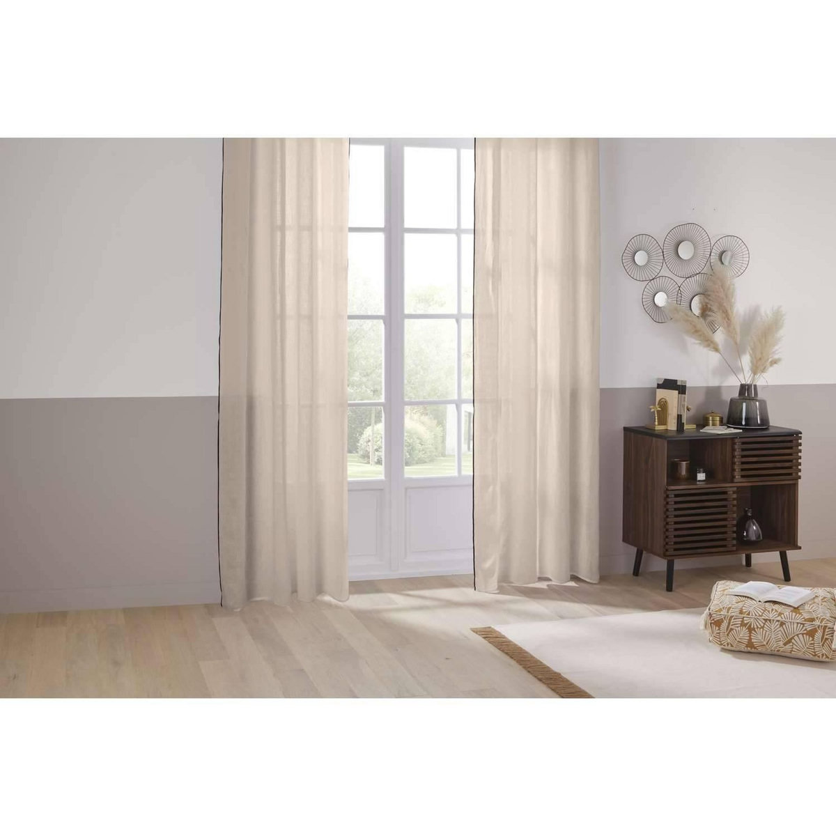 ATMOSPHERA Voilage avec surpiqûre noire - 130 x 260 cm - Beige