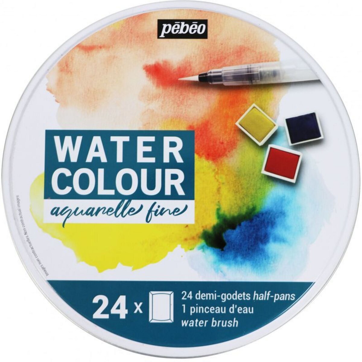 Pebeo Boîte de 24 demi-godets aquarelle + pinceau à eau