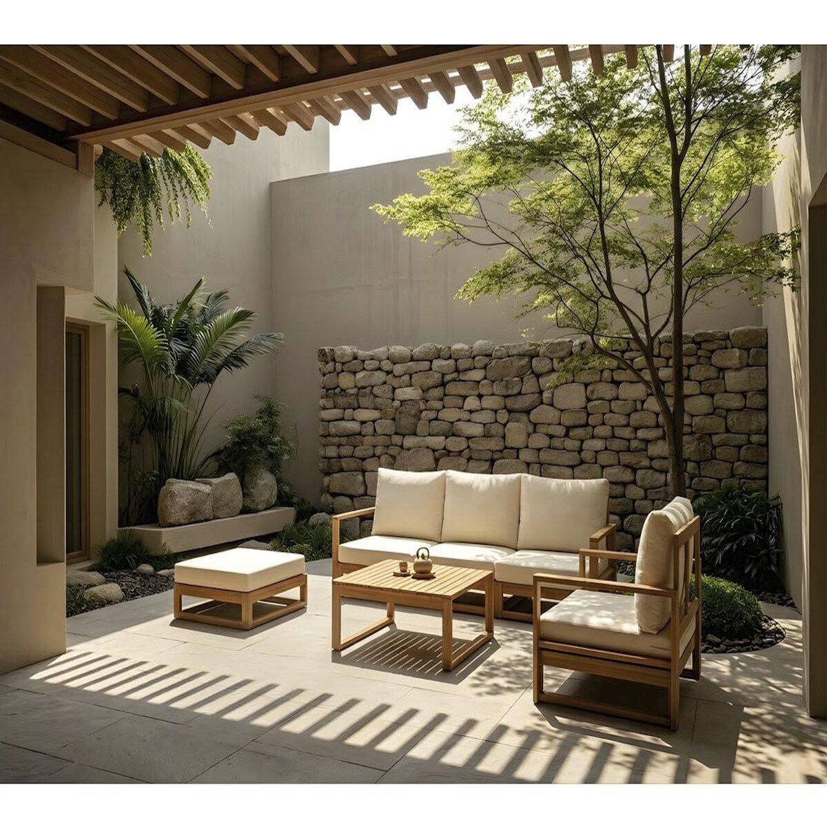 Habitat et Jardin Salon de jardin en bois modulable avec coussins  Bellingham  - 5 places - Beige