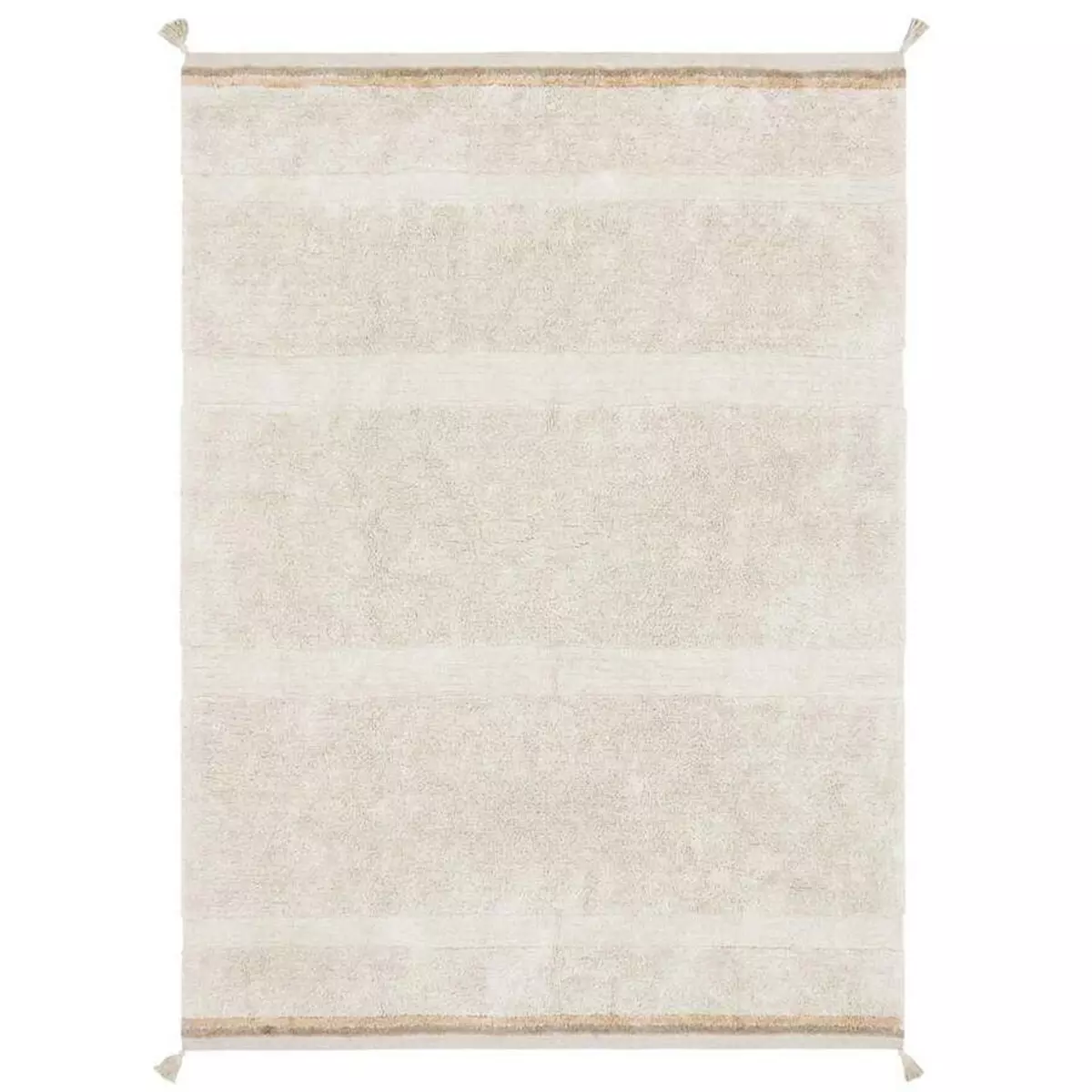 Lorena Canals Tapis coton beige texturé avec finition pompons XL - 200 x 300 cm