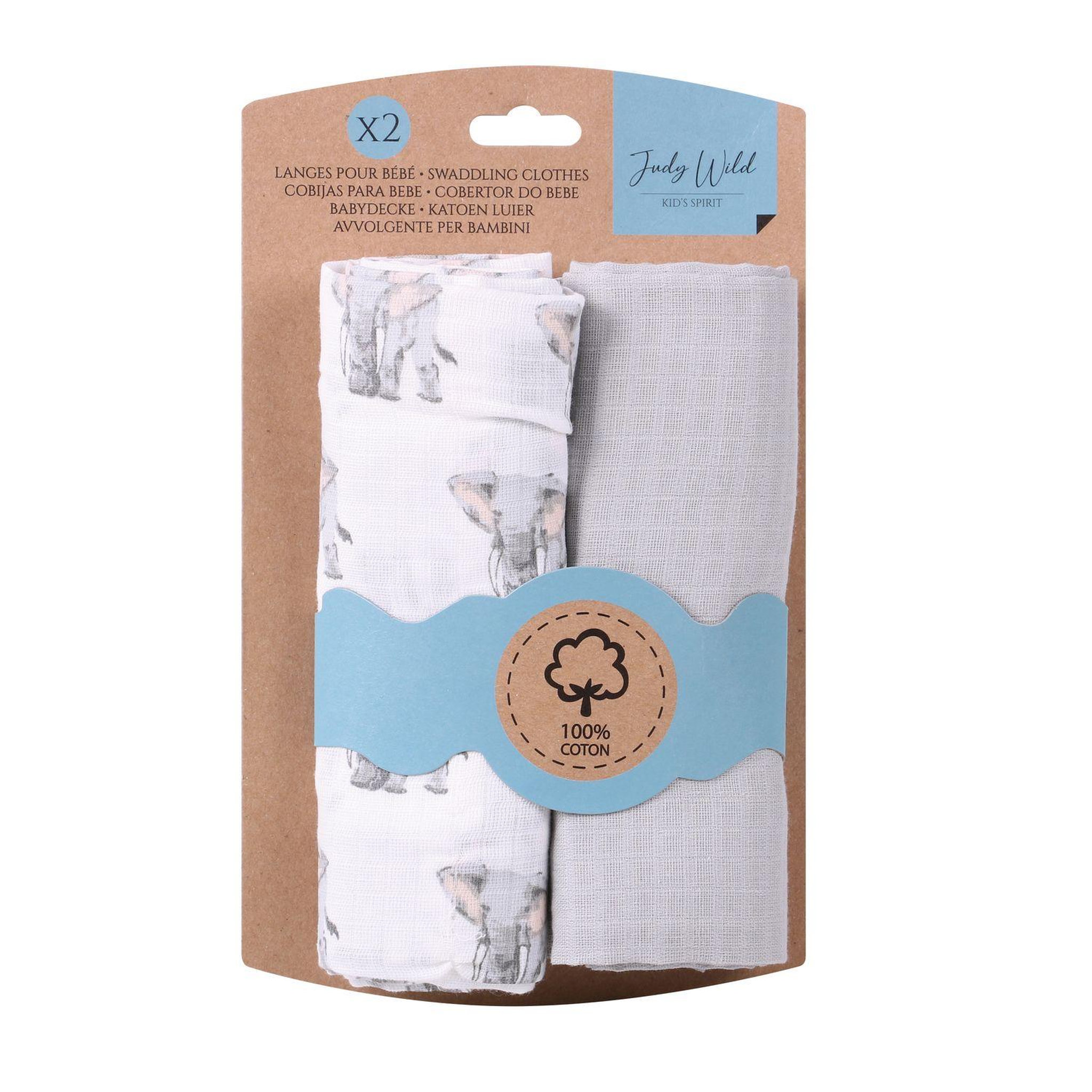 TOILINUX Lot de 2 langes pour enfant. Coloris disponibles : Rose, Gris