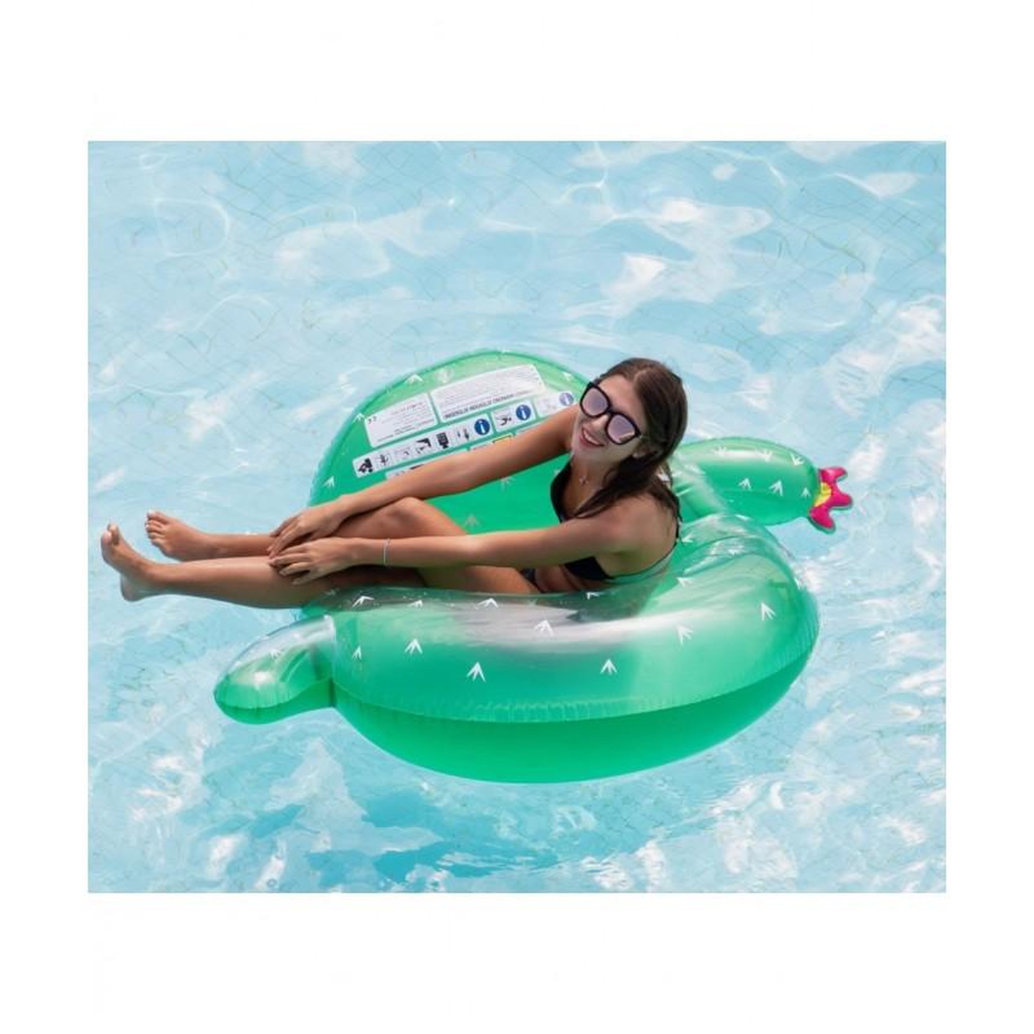 Voir la diapositive 2 : AIRMYFUN Bouée Gonflable Ronde XXL pour Piscine & Plage Ultra Confort, Flotteur Deluxe - Cactus ø130cm