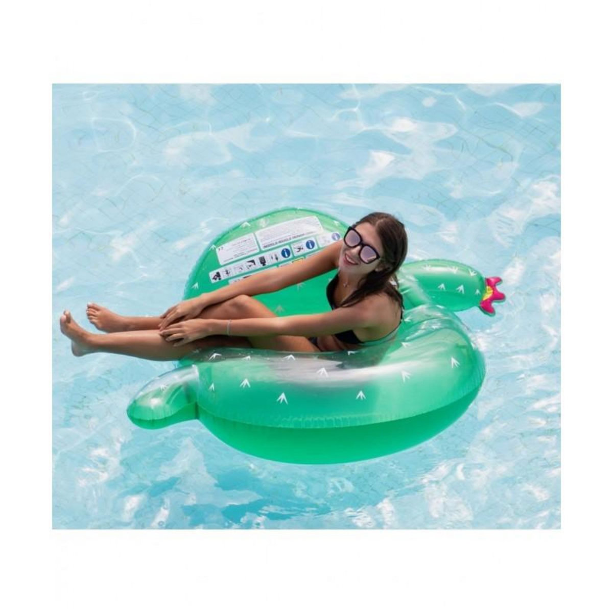AIRMYFUN Bouée Gonflable Ronde XXL pour Piscine & Plage Ultra Confort, Flotteur Deluxe - Cactus ø130cm