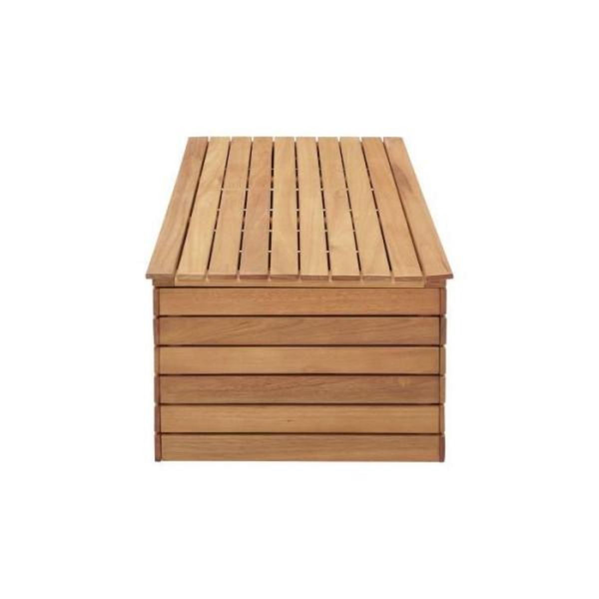 MARKET24 Coffre de rangement jardin en bois exotique d'eucalyptus FSC - 190 L - 48,5 x 109,5 x 37 cm - Avec roulettes - Effet Teck