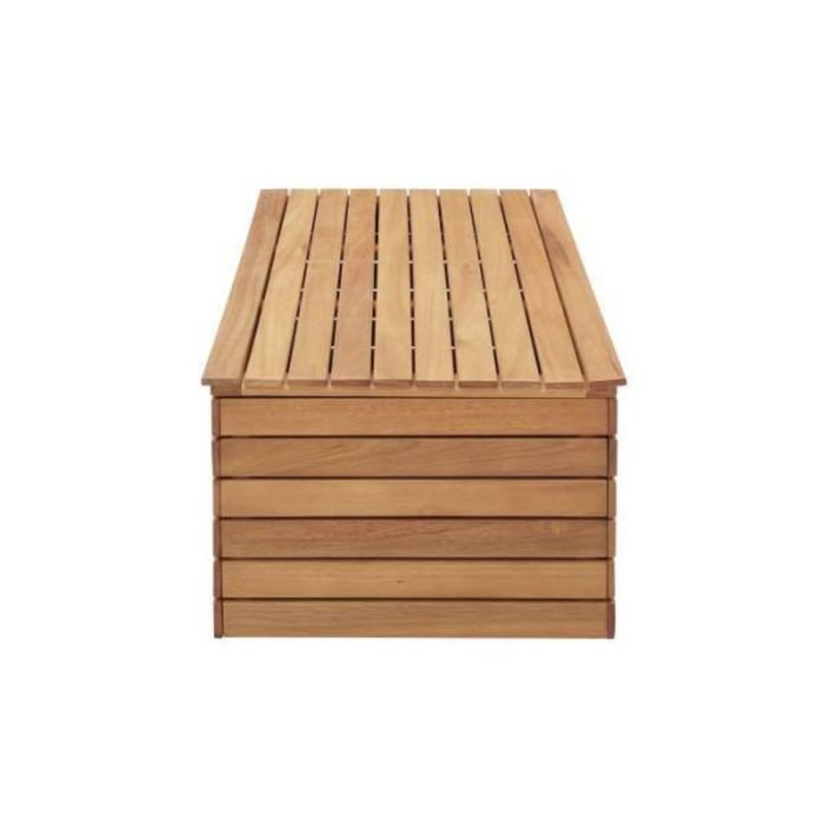 MARKET24 Coffre de rangement jardin en bois exotique d'eucalyptus FSC - 190 L - 48,5 x 109,5 x 37 cm - Avec roulettes - Effet Teck