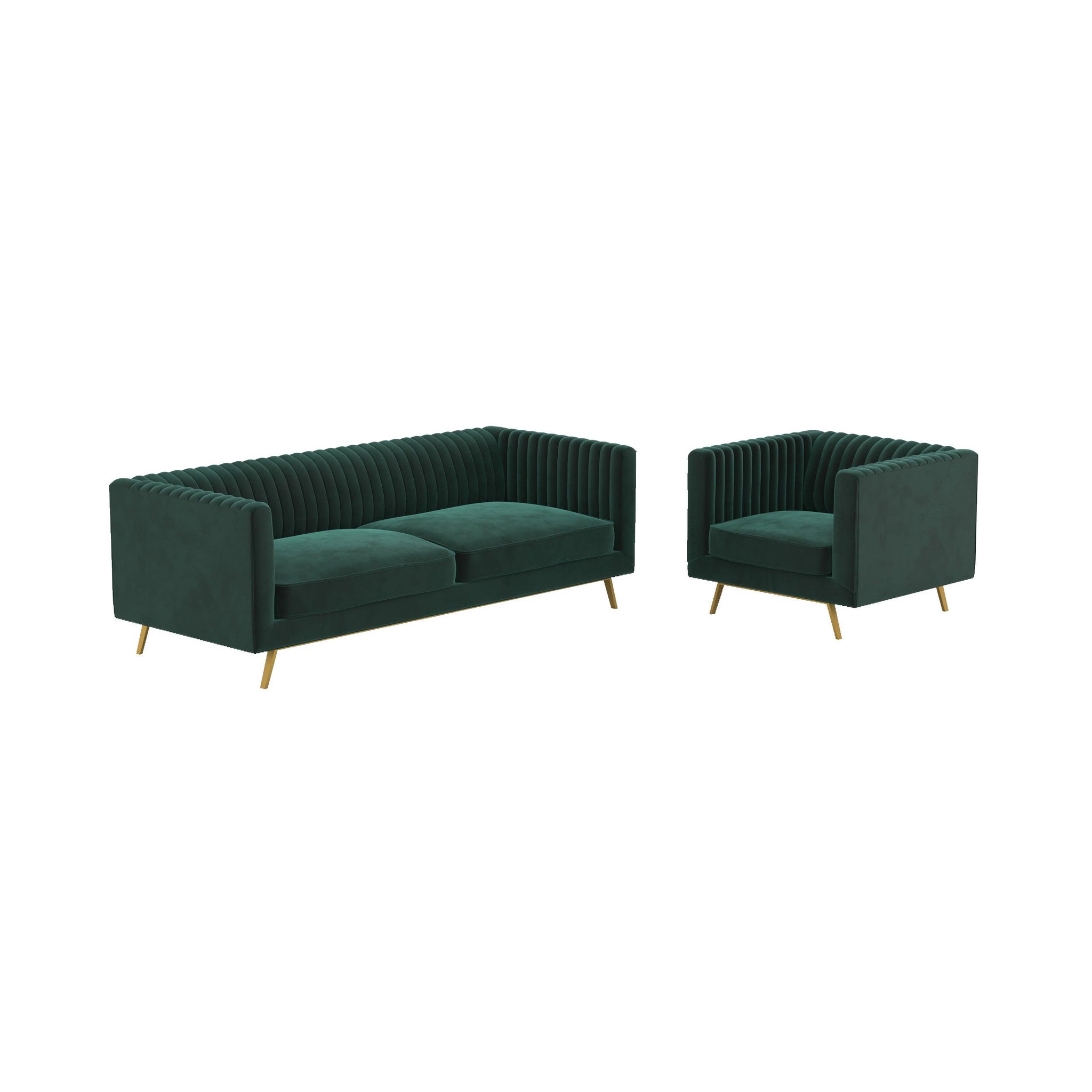 MAISON PAVANE Ensemble canapé et fauteuil en velours vert 4 places-gatsby