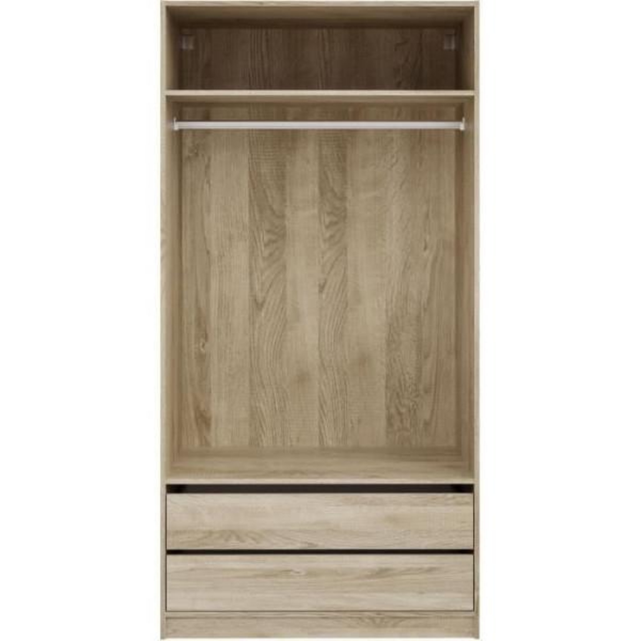 Voir la diapositive 6 : MARKET24 Dressing - Décor Chene - 2 tiroirs - 2 étageres - 1 tringle - L100 x P57 x H200 cm