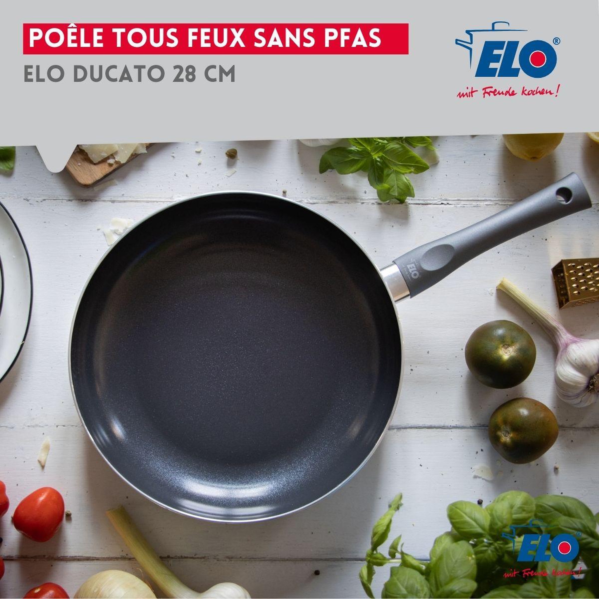 Voir la diapositive 2 : ELO Poêle tous feux 28 cm sans pfas elo ducato
