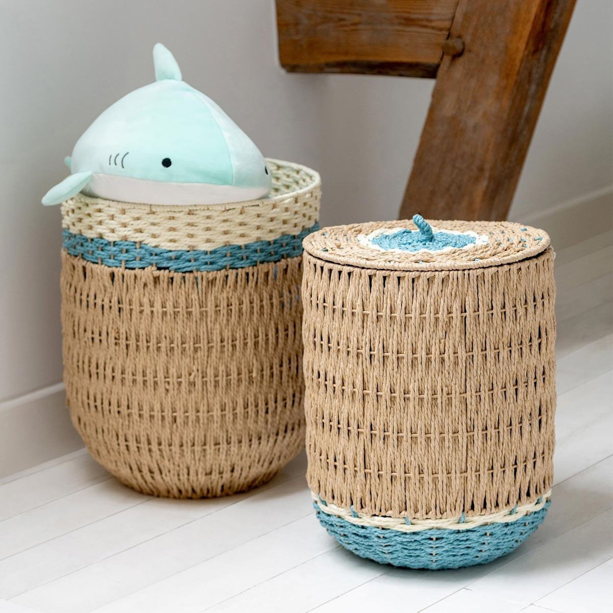 Paris Prix Lot de 2 Paniers Enfant  Doug  43cm Naturel & Bleu