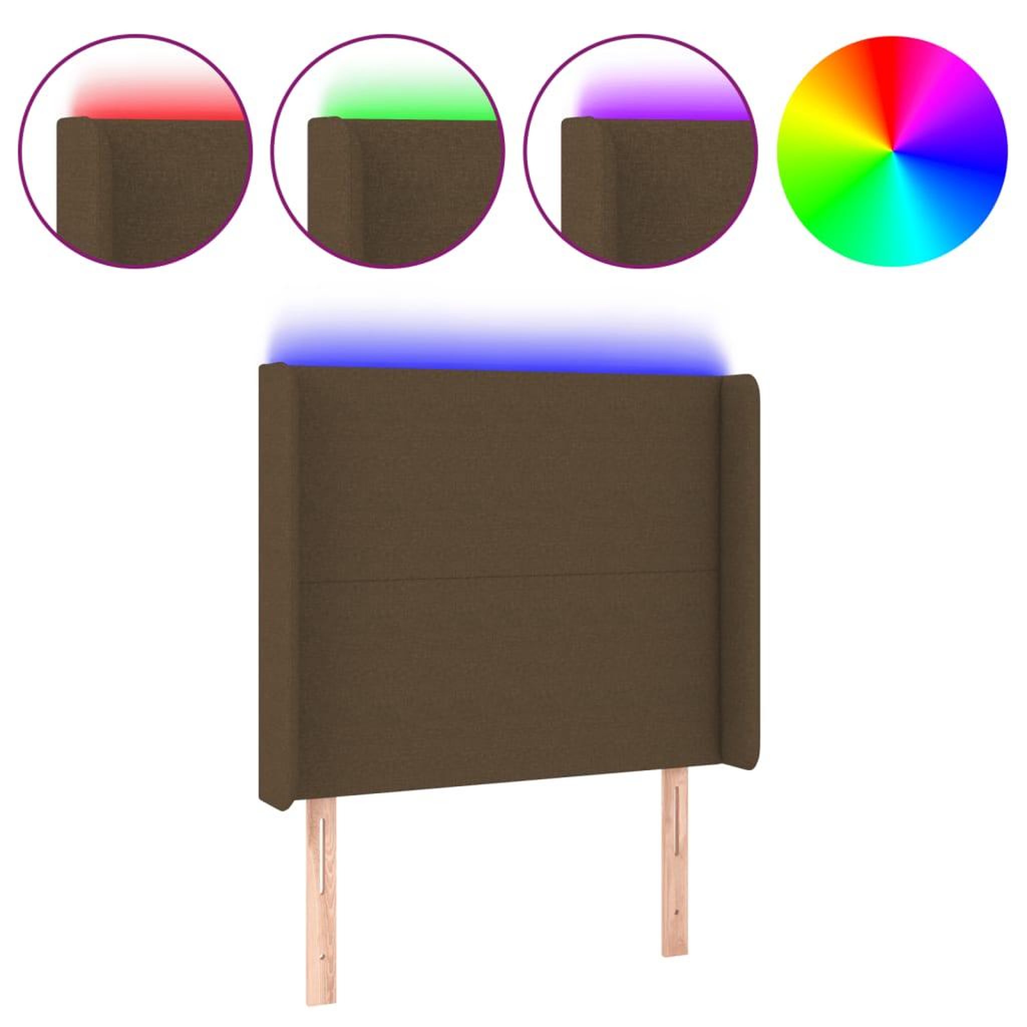 Voir la diapositive 2 : VIDAXL Tete de lit a LED Marron fonce 83x16x118/128 cm Tissu
