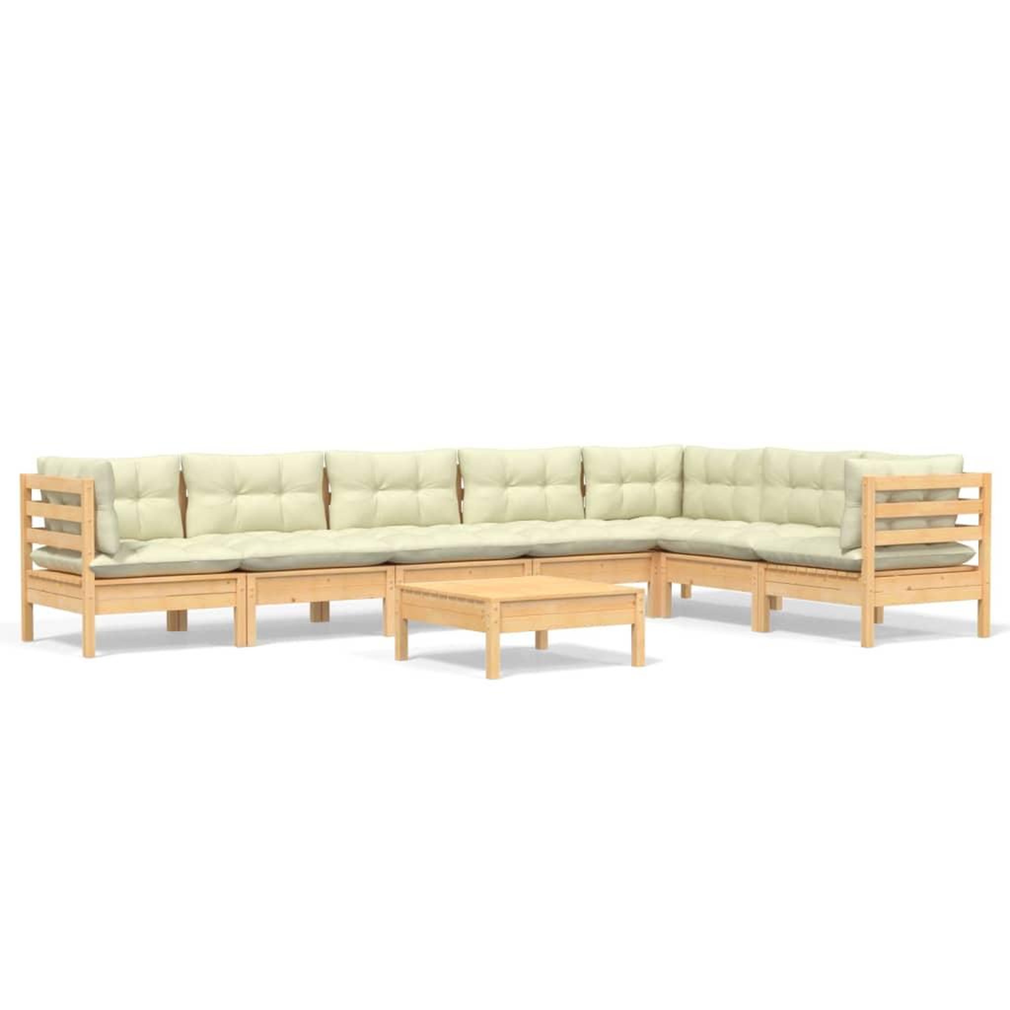 Voir la diapositive 2 : VIDAXL Salon de jardin 8 pcs avec coussins creme Bois de pin massif