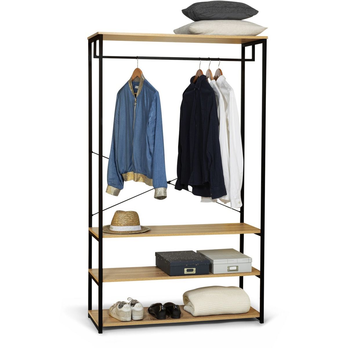 Dressing ouvert style indsutriel bois et métal L100 cm HOUSTON