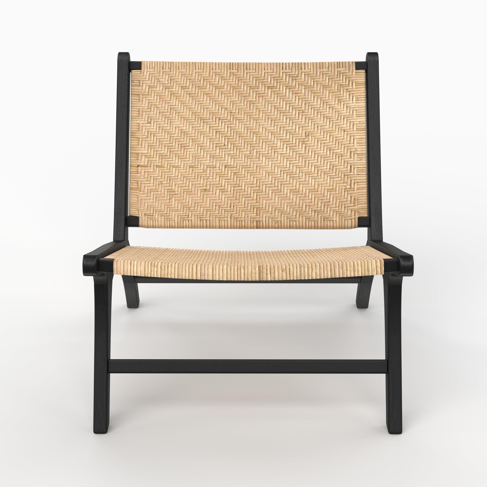 Voir la diapositive 3 : MAISON PAVANE Fauteuil en bois de teck noir et tressage chevron en rotin-kilka