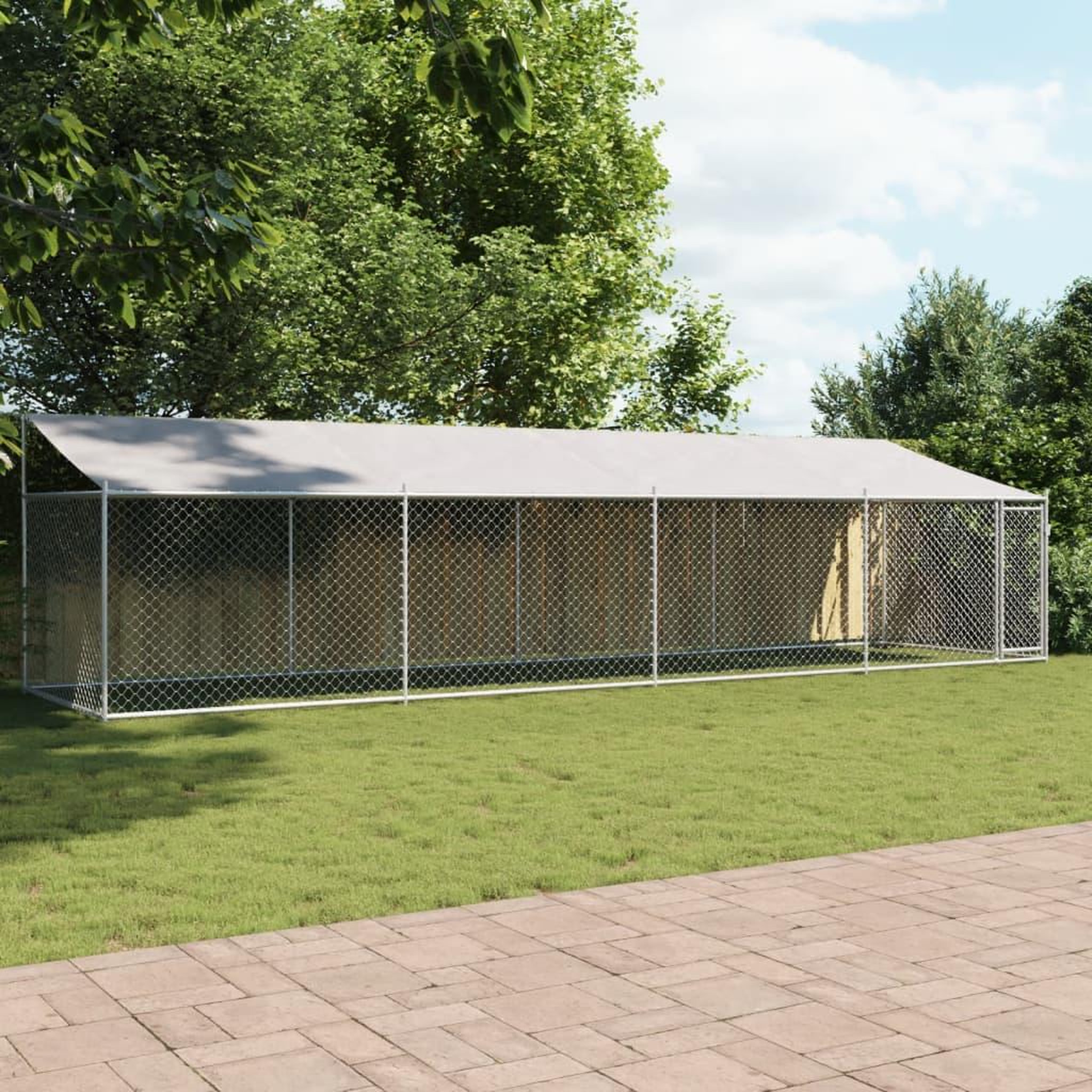 Voir la diapositive 3 : VIDAXL Cage pour chien avec toit et porte gris 8x2x2 m acier galvanise