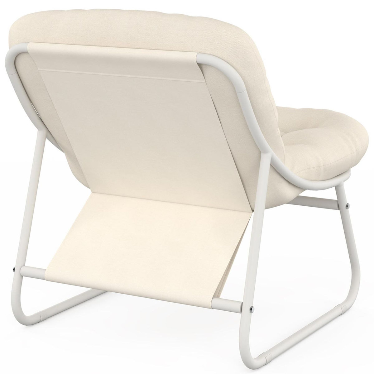 ID MARKET Salon de jardin ARONA bas 4 places en métal blanc et coussins beige avec canapé, fauteuils et table