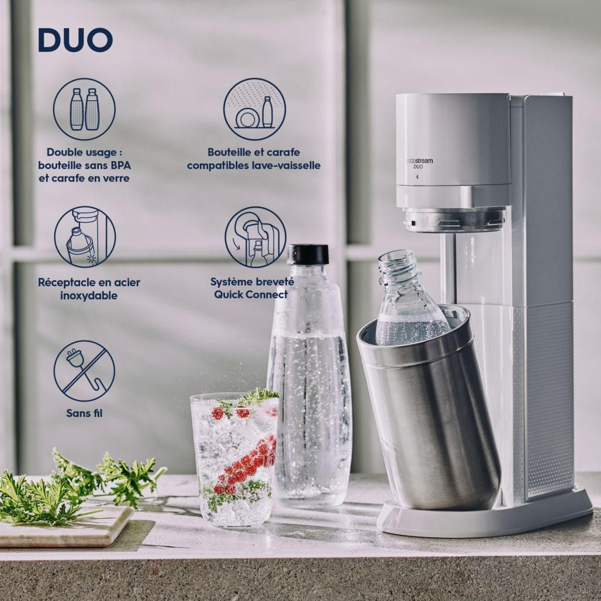 SODASTREAM Machine à soda DUO Blanche Pack 4 bouteilles