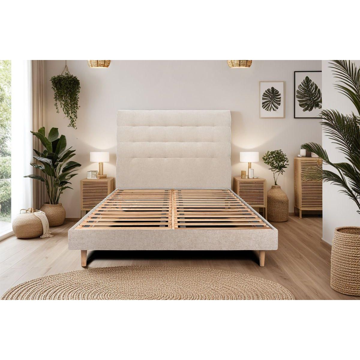 Sommeil de Plomb Lit avec tête de lit capitonnée tissu et sommier kit - Hauteur totale : 29cm