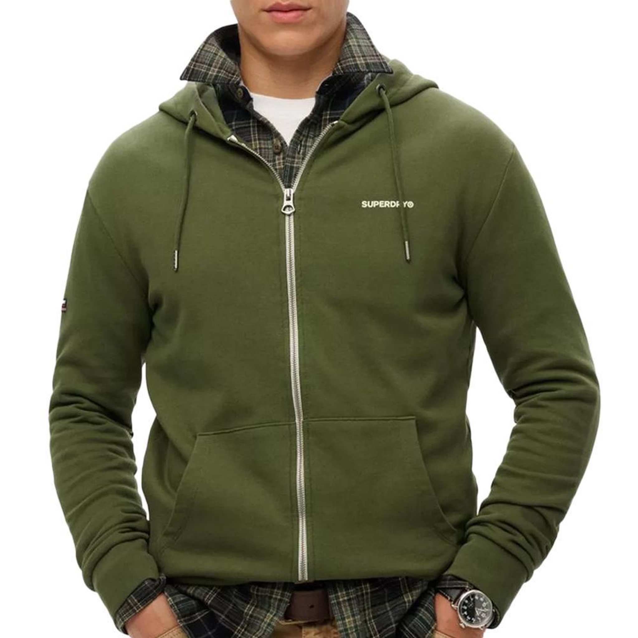 SUPERDRY Sweat Zippé  Homme Superdry Plain Hood. Coloris disponibles : Vert