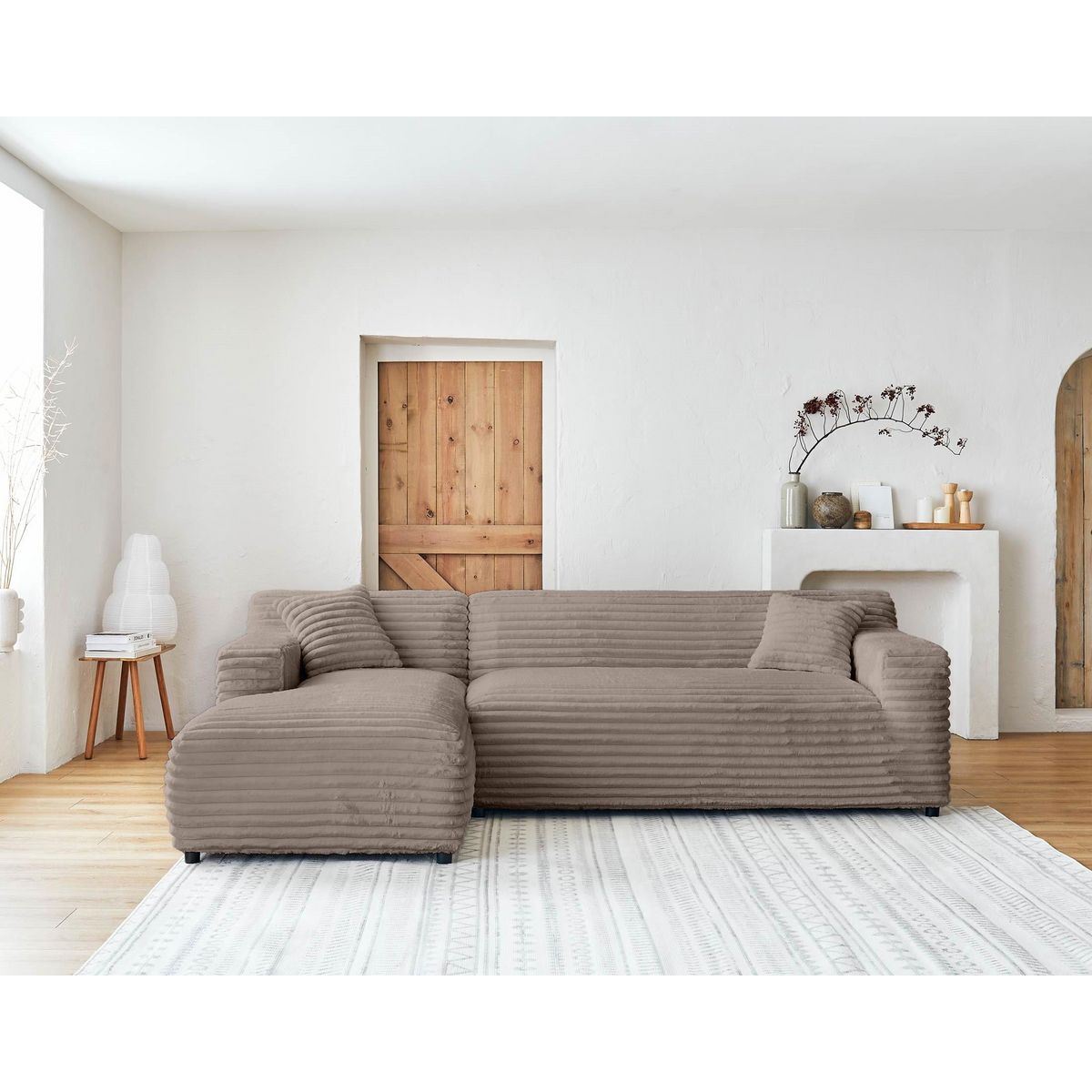 LISA DESIGN Laponie - canapé d'angle gauche - 4 places - en fausse fourrure côtelée