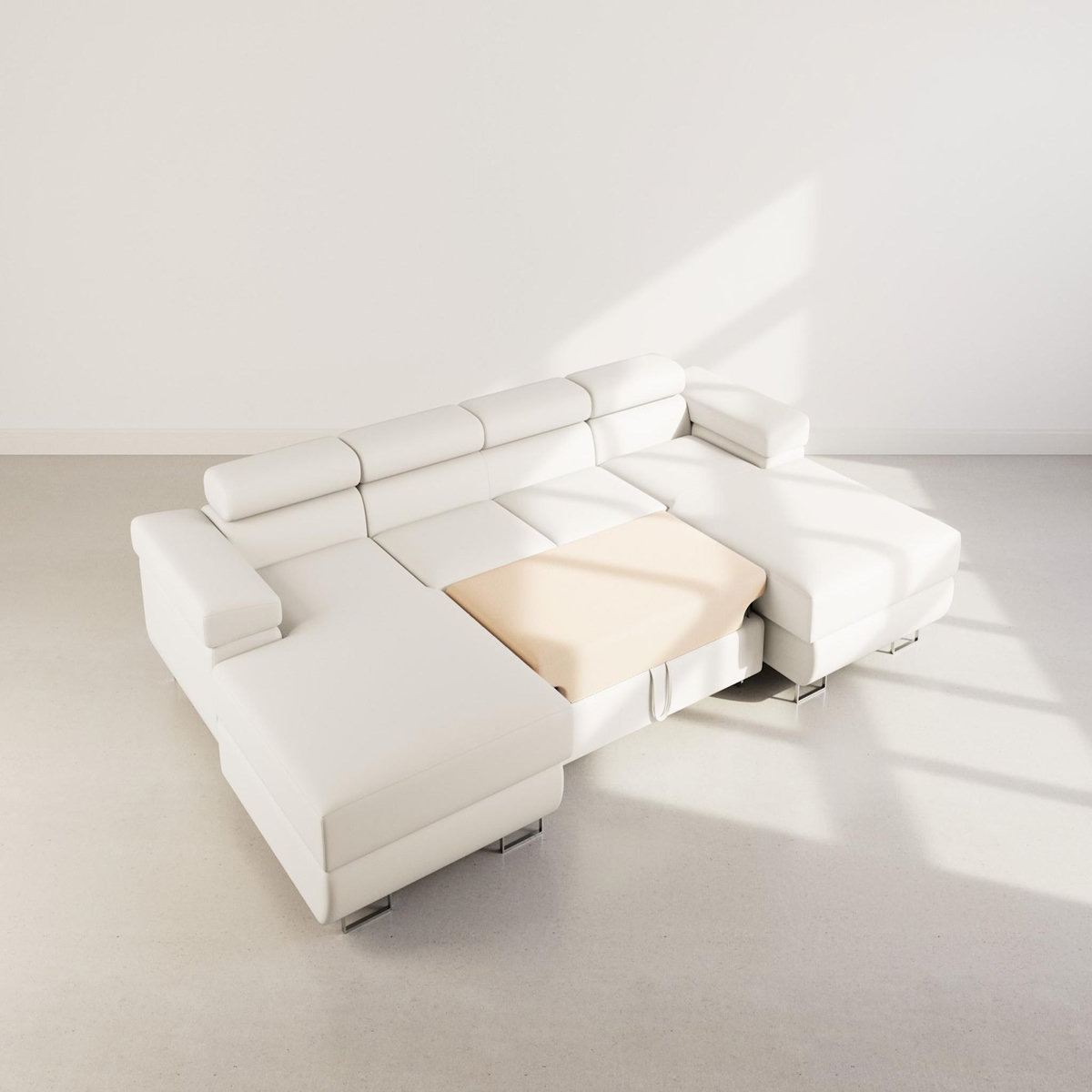 BEST MOBILIER Pablo - canapé panoramique en u - 7 places - convertible avec coffres et têtières réglables - en velours