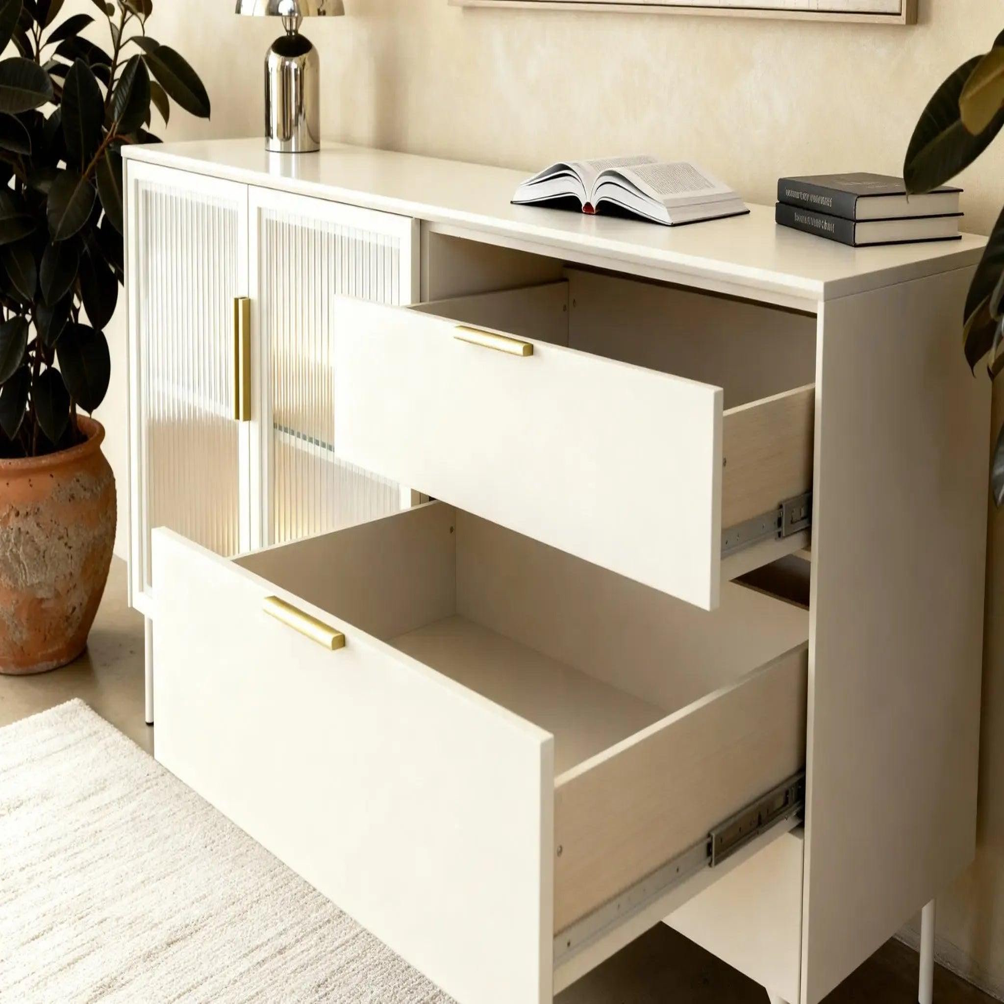 Voir la diapositive 6 : CASANOVA PARIS Paloma - buffet 2 portes 3 tiroirs 181cmeffet chêne dunin