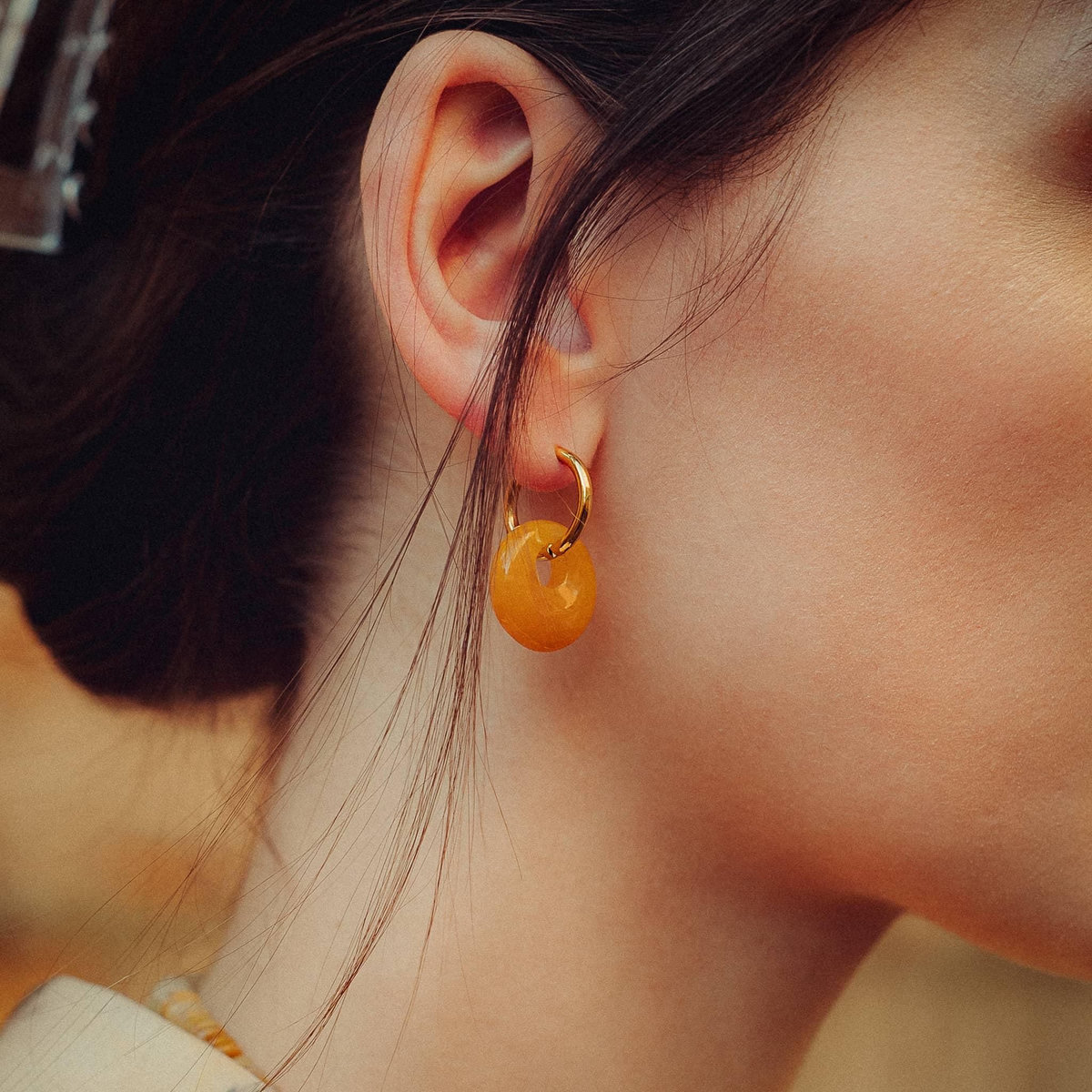 SLOYA Boucles d'oreilles Blima en pierres Jade jaune
