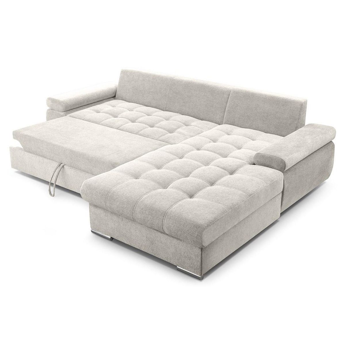 BEST MOBILIER Bianca - canapé d'angle droit 4 places convertible avec coffre en tissu texturé