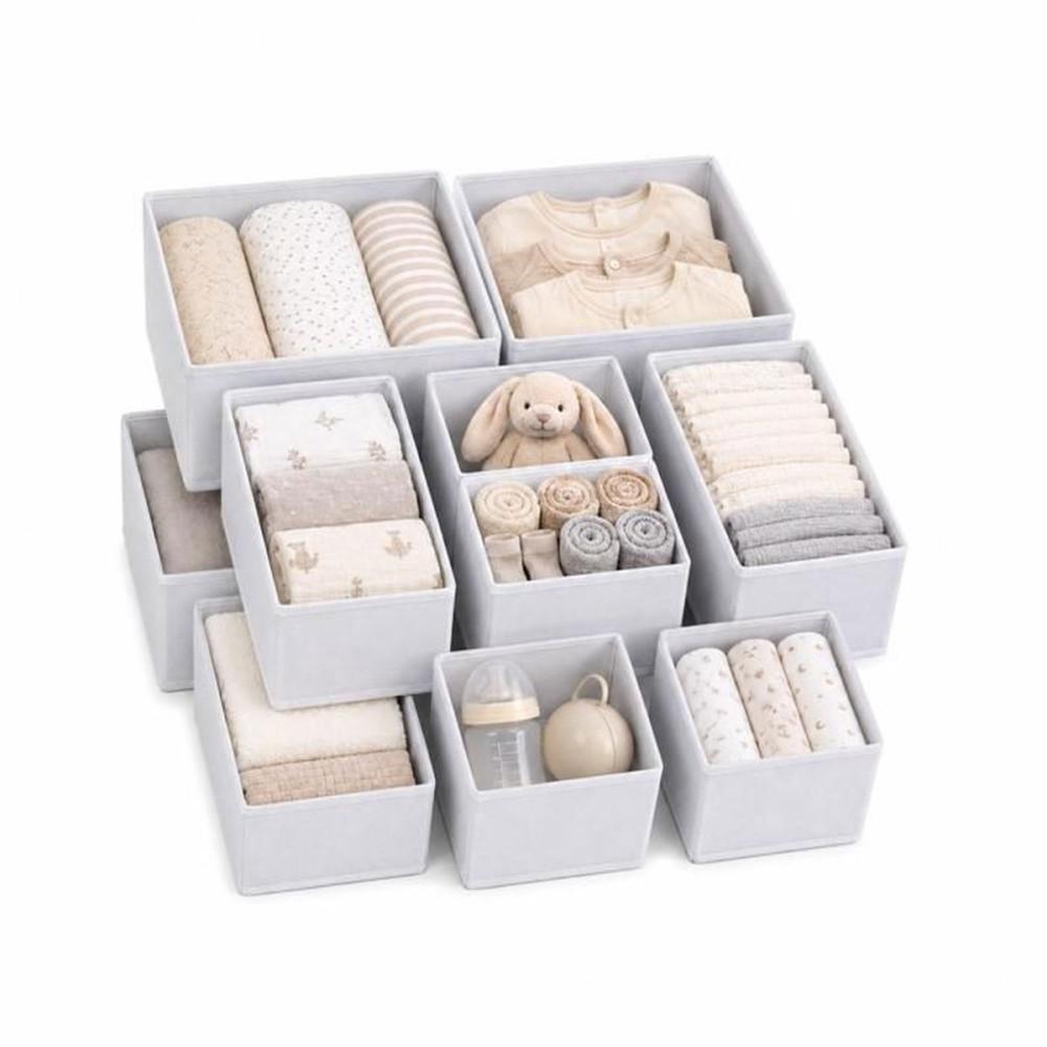 Set de 12 organisateurs de tiroir pliables en tissu, 3 tailles, hauteur 11,5 cm, gris clair