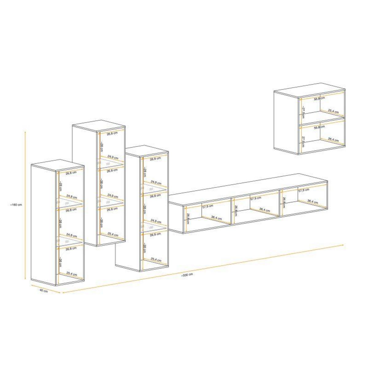 Paris Prix Meuble TV Mural Design  Switch XIII  330cm Blanc & Naturel