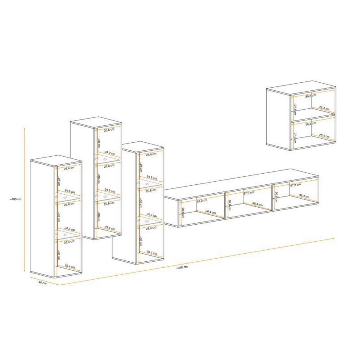 Paris Prix Meuble TV Mural Design  Switch XIII  330cm Blanc & Naturel