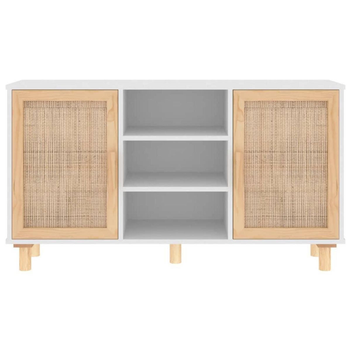 VIDAXL Buffet Blanc 105x30x60 cm Bois de pin massif et rotin naturel