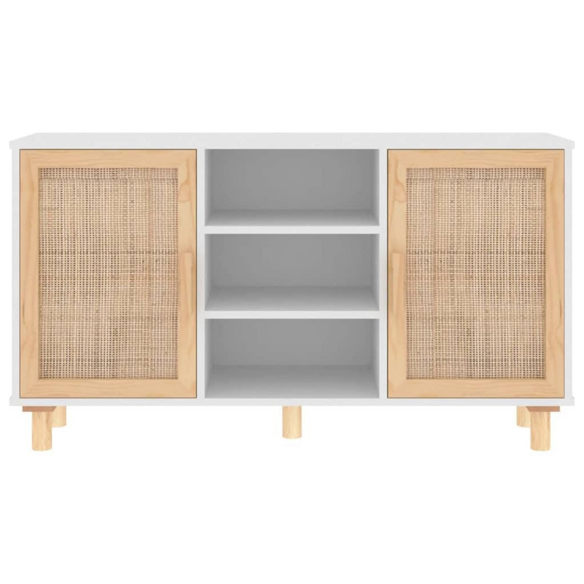 VIDAXL Buffet Blanc 105x30x60 cm Bois de pin massif et rotin naturel