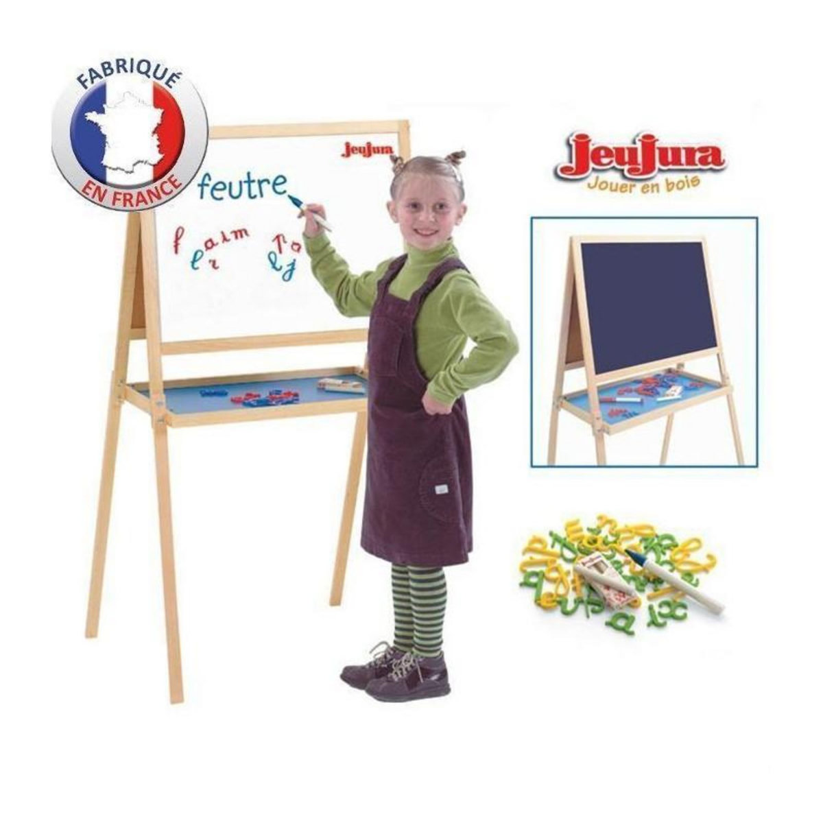 JeuJura Jeujura - Tableau Double face Creatifs en Bois craies + feutres