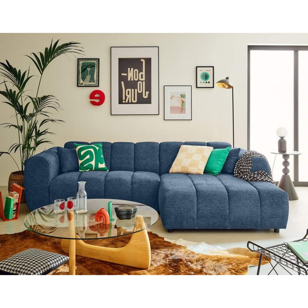 LISA DESIGN Curtis - canapé d'angle droit 4 places en tissu texturé