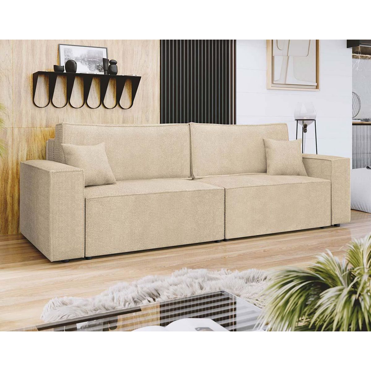 BEST MOBILIER Cezanne - canapé droit 3 places convertible avec coffre en tissu texturé