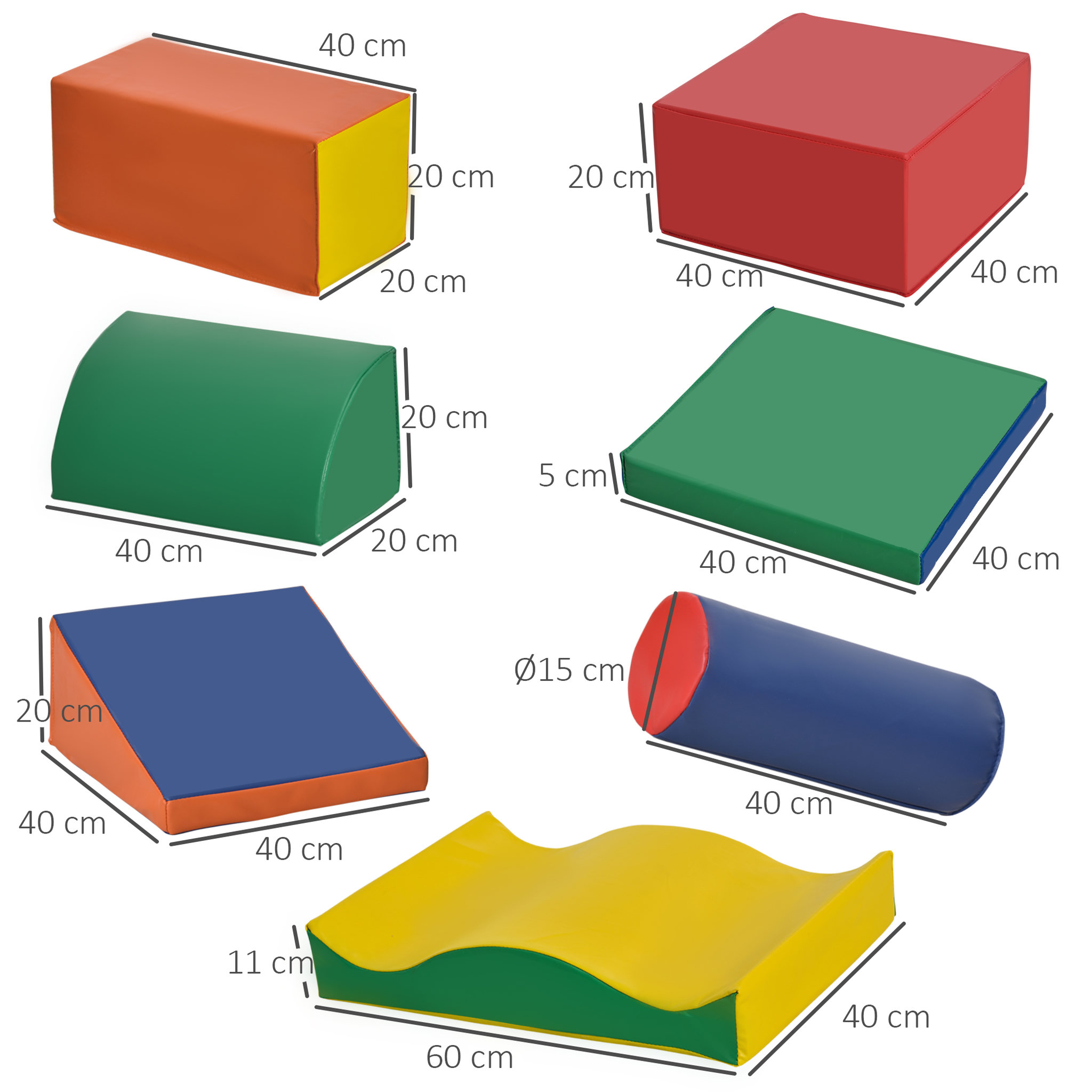 Voir la diapositive 3 : HOMCOM 7 blocs de construction en mousse XXL - modules de motricité - jouets éducatifs - certifiés normes EN71-1-2-3 - mousse EPE revêtement PU multicolore