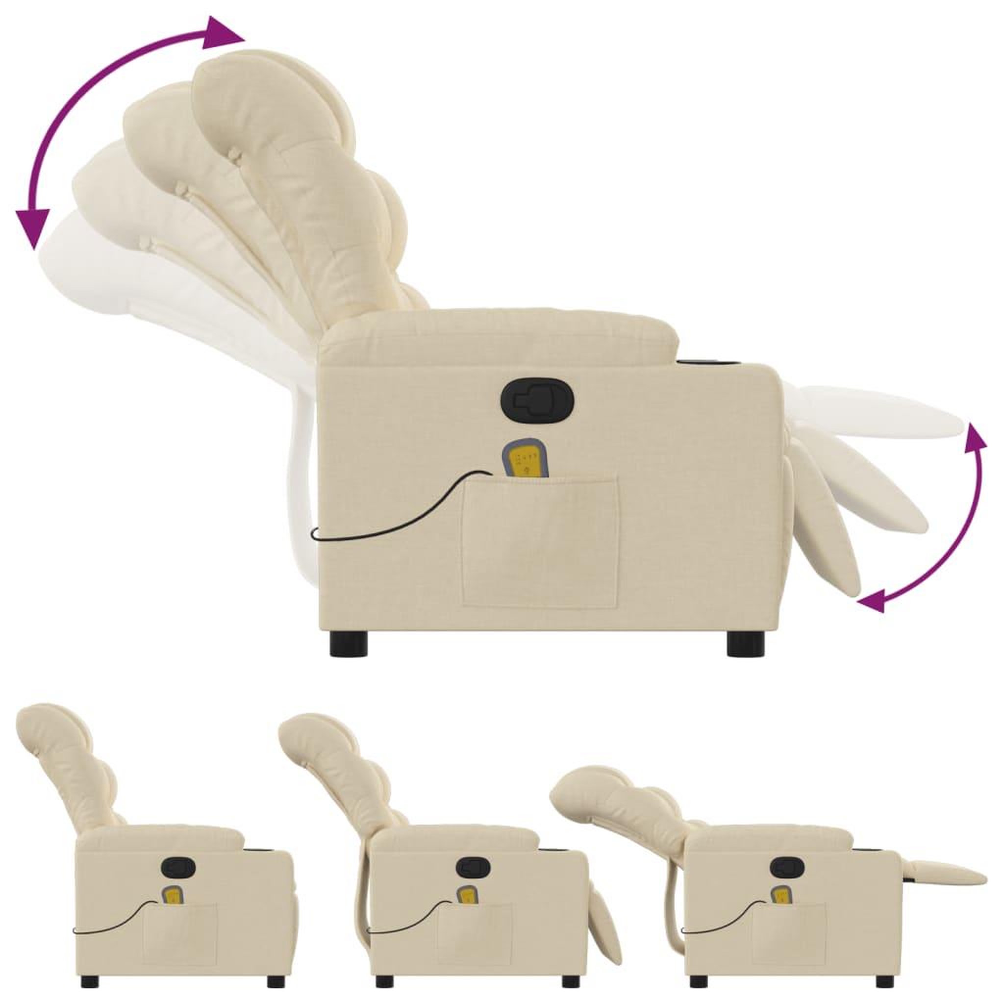 Voir la diapositive 5 : VIDAXL Fauteuil de massage inclinable Creme Tissu