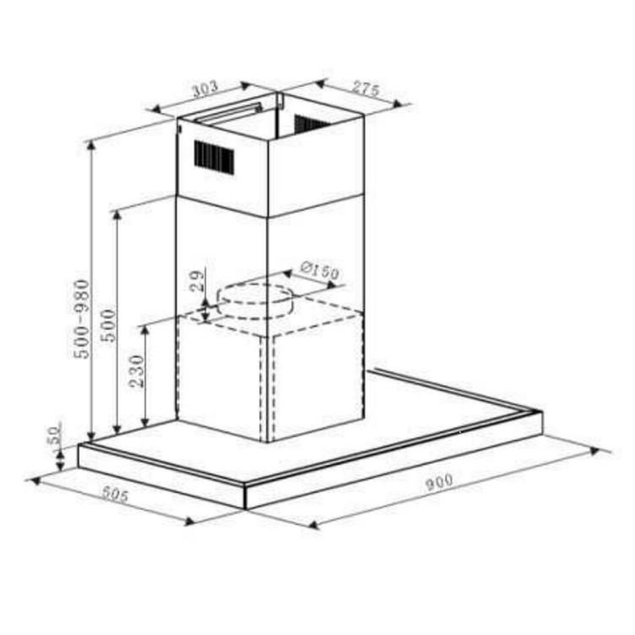 Voir la diapositive 3 : Rosieres Hotte décorative murale 90cm 65db 504m3/h inox/verre noir - rhp90tx