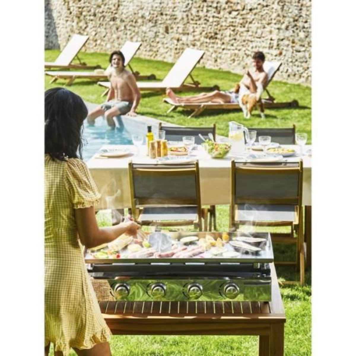 AAAAA Plancha a gaz - 4 feux - BRASILIA - Tout inox - Surface cuisson - XXL - 84 x 34 cm