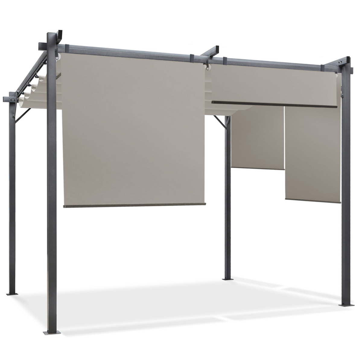 ID MARKET Pergola édition spéciale toit rétractable 3x4 M et 4 stores taupe