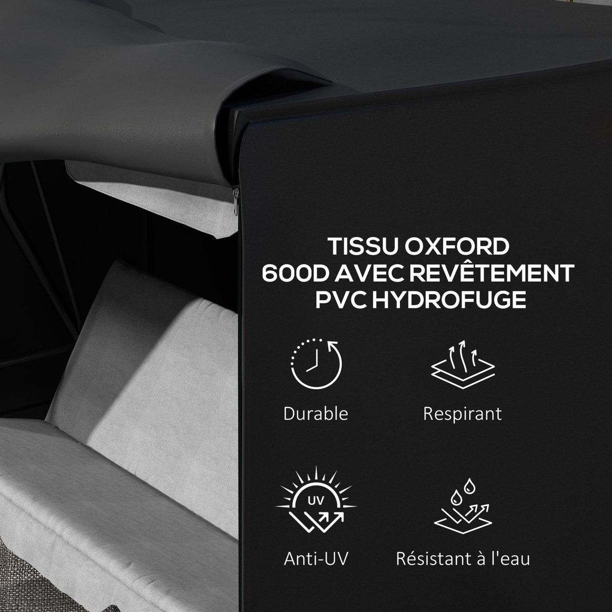 OUTSUNNY Housse de protection balancelle de jardin 3 places bâche étanche dim. 2,05L x 1,24l x 1,64H m polyester PVC haute densité noir