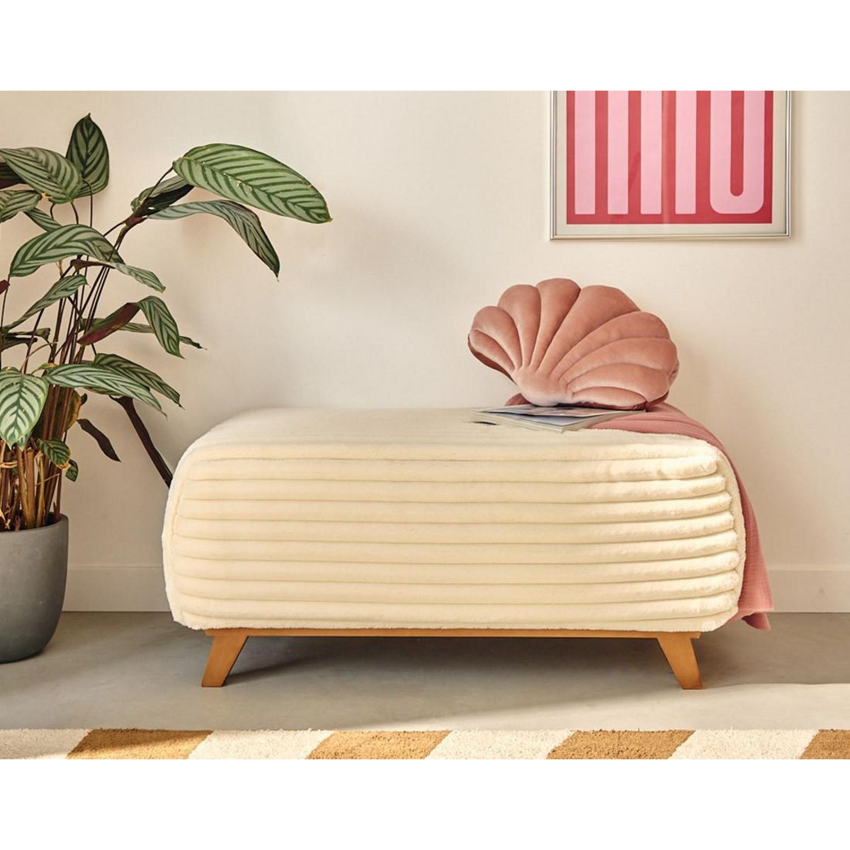 BEST MOBILIER Cristal - bout de lit - en fausse fourrure côtelée