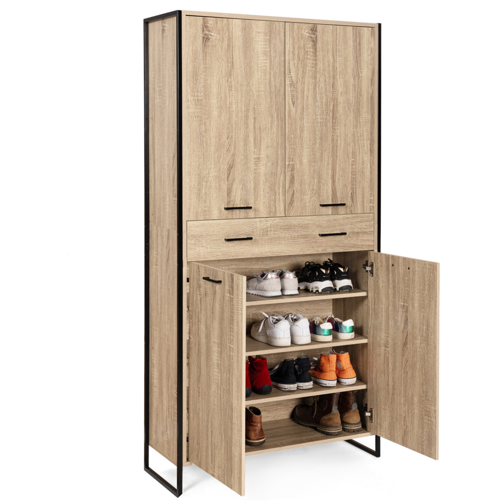 ID MARKET Armoire à chaussures 24 paires luis 4 portes avec tiroir design industriel h. 180 cm