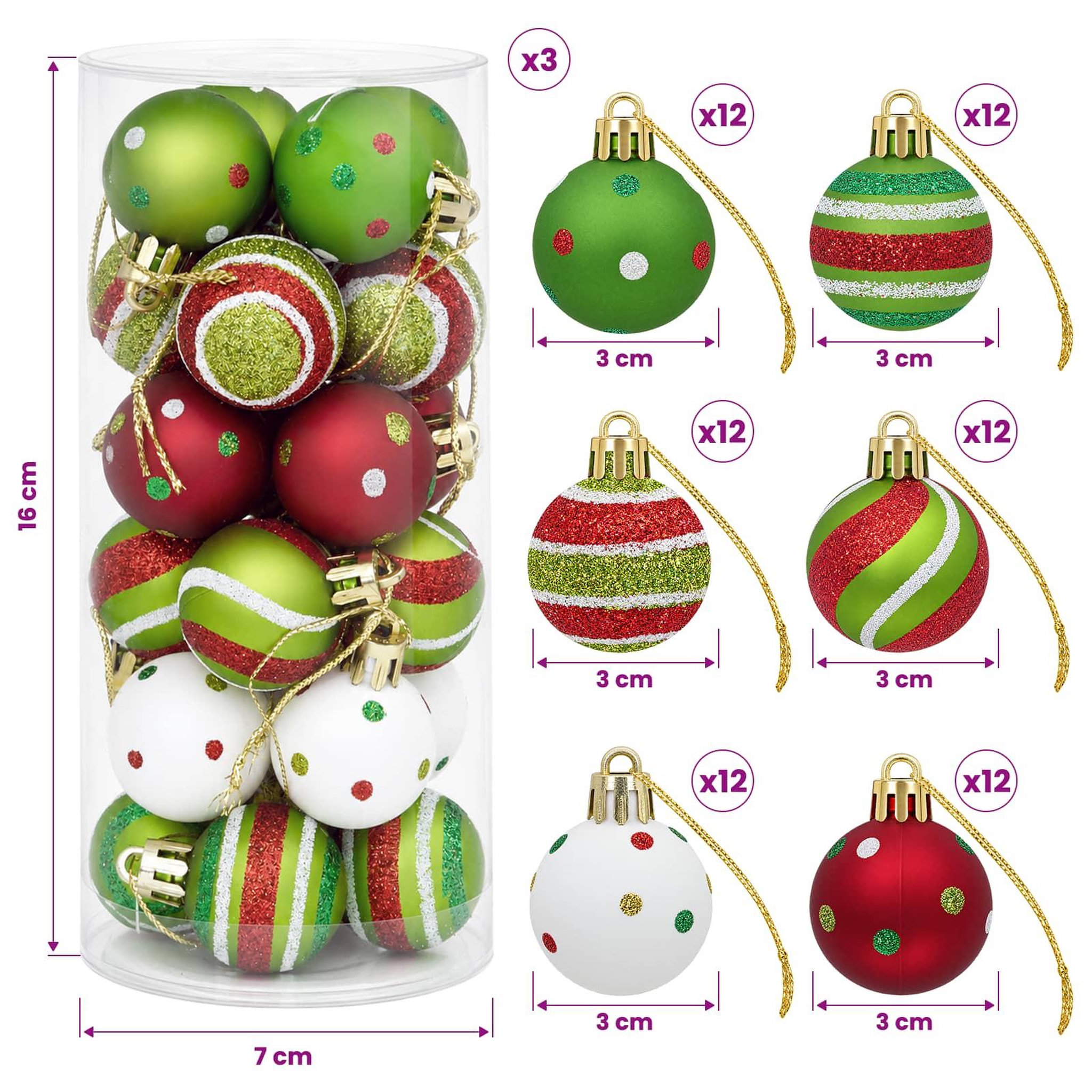 Voir la diapositive 3 : VIDAXL Ensemble de boules de Noël 72 pc Vert clair, blanc et rouge
